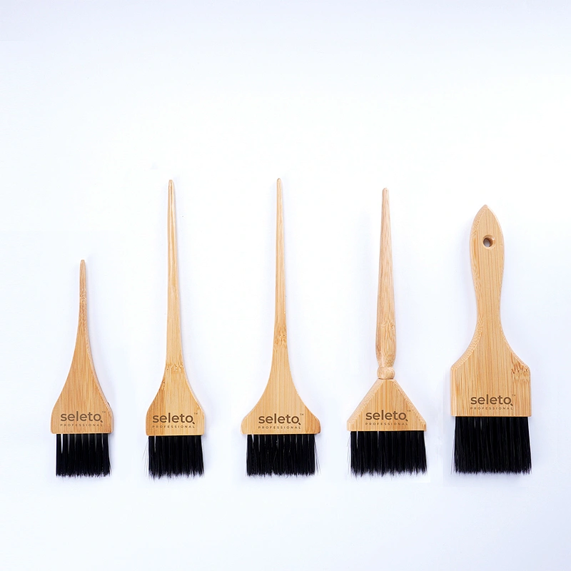 Eco Friendly Professional Salon Dye Mini Glitter Hair Tint Brushes Bowl Set Hairdressing Tinting Wooden Bamboo Tint Brush