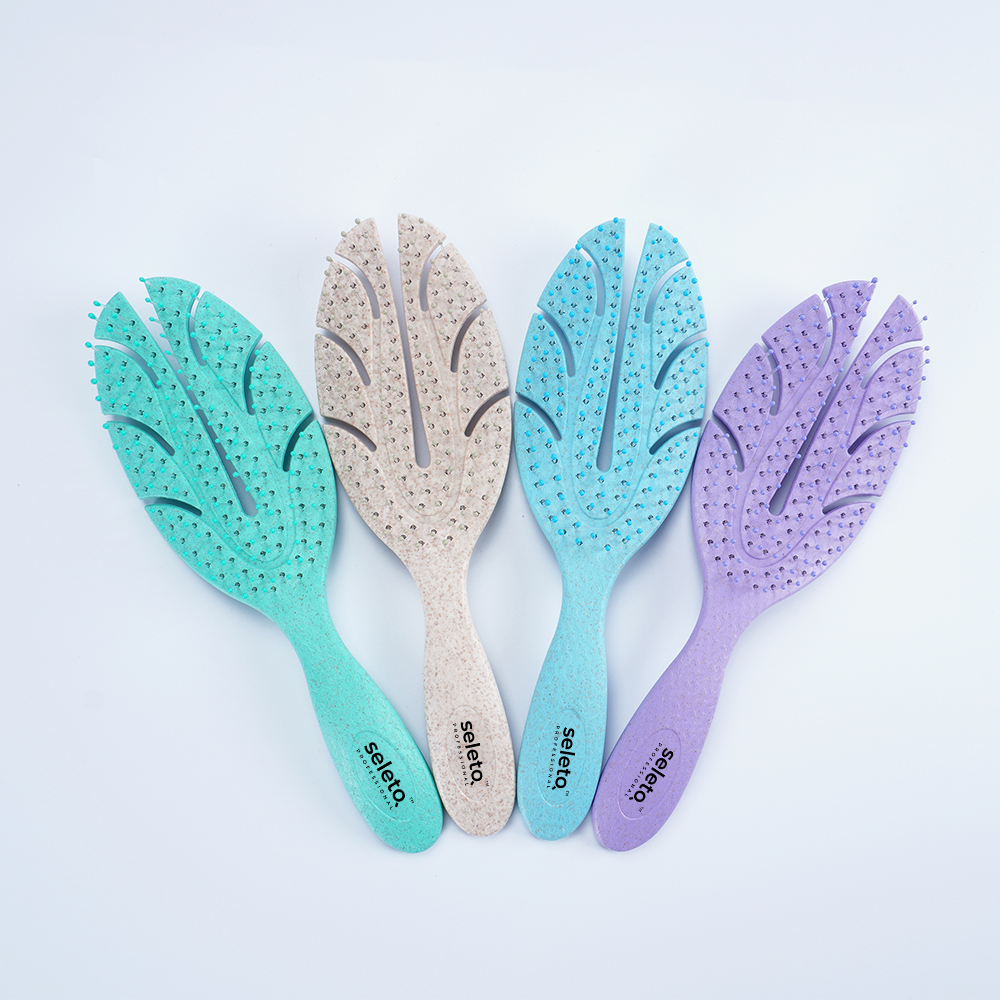 2022 Eco Friendly Hairdresser Products Leaf Shape Wheat Straw Detangle Brush For Hair