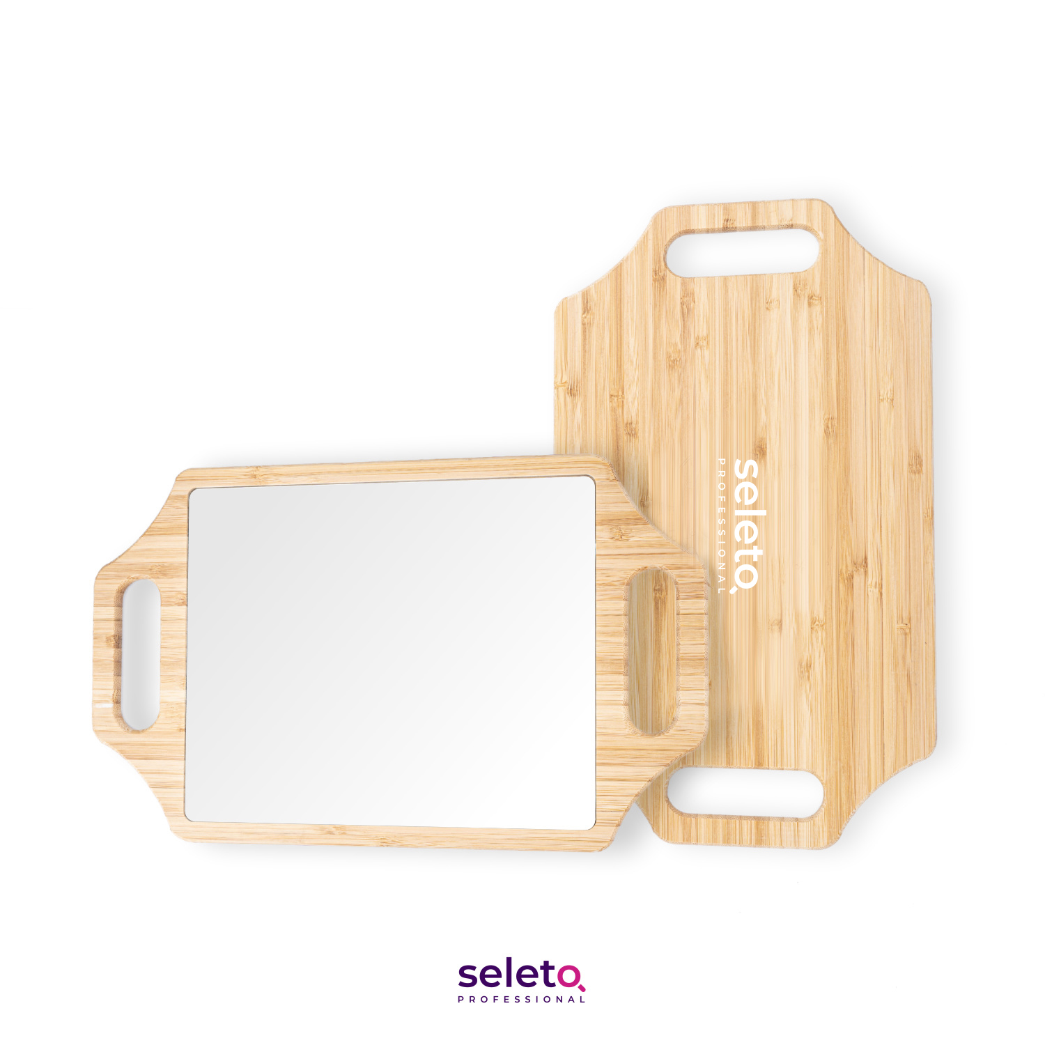 Barber Eco Products Bamboo Mirror Engrave Logo Bamboo Mirror With Bamboo Hand For Barber Shop