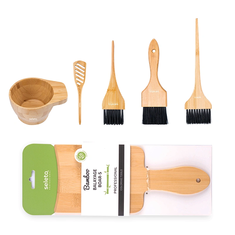 Professional Salon Dye Mini Glitter Hair Tint Brushes Bowl Set Hairdressing Tinting Wooden Bamboo Tint Brush